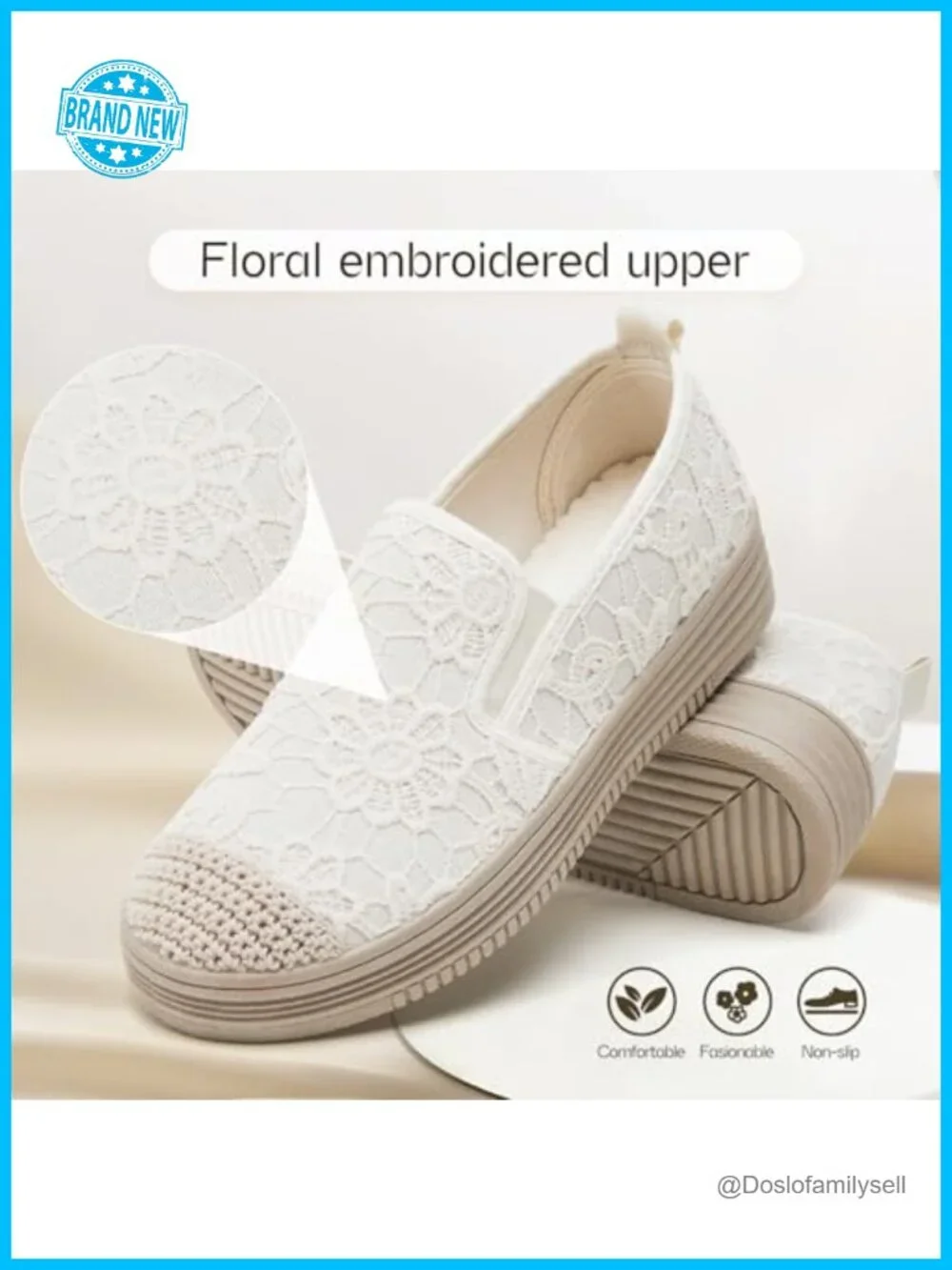 Lace Embroidered Slip On Flats Round Toe Casual Loafers